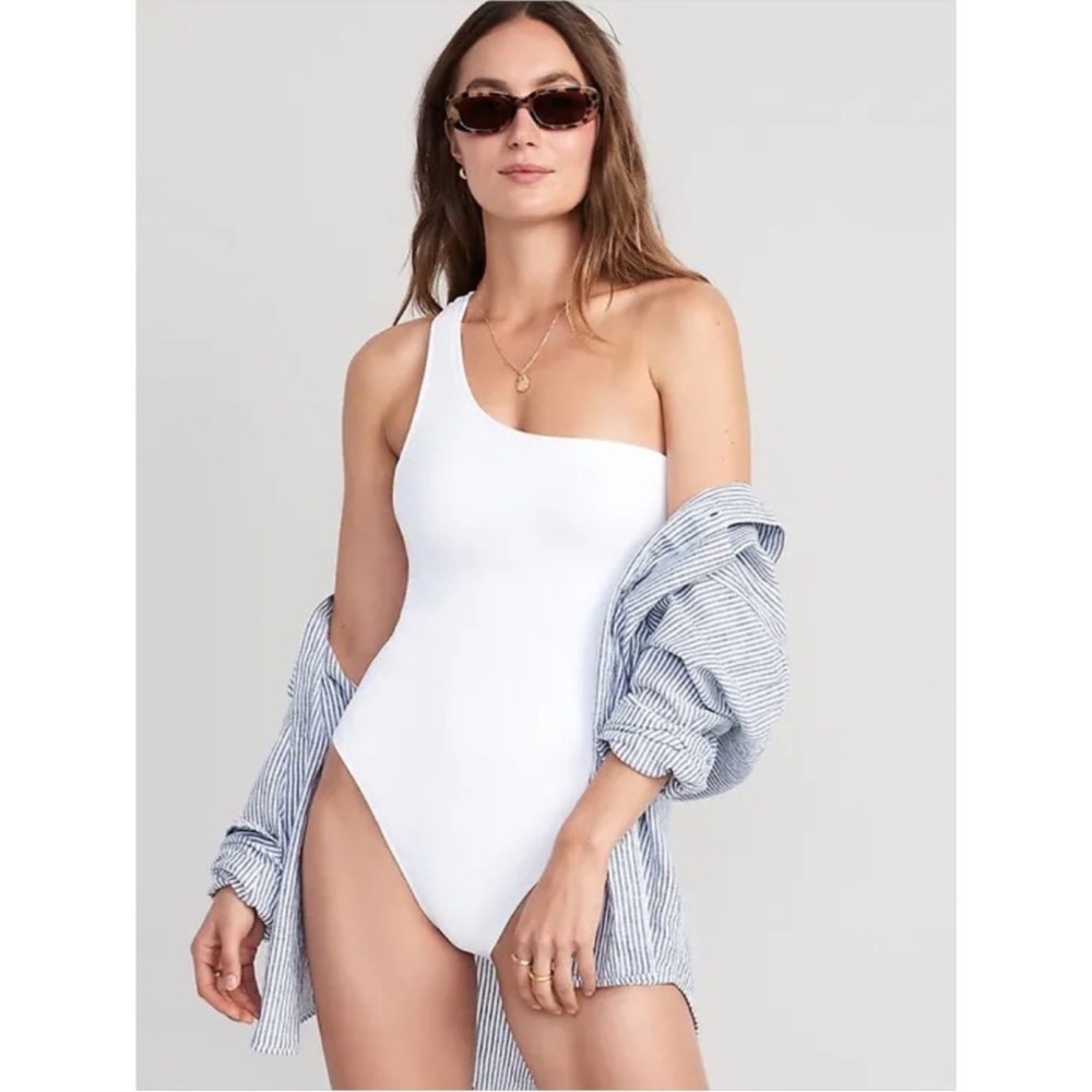 Old Navy White One-Shoulder Swimsuit